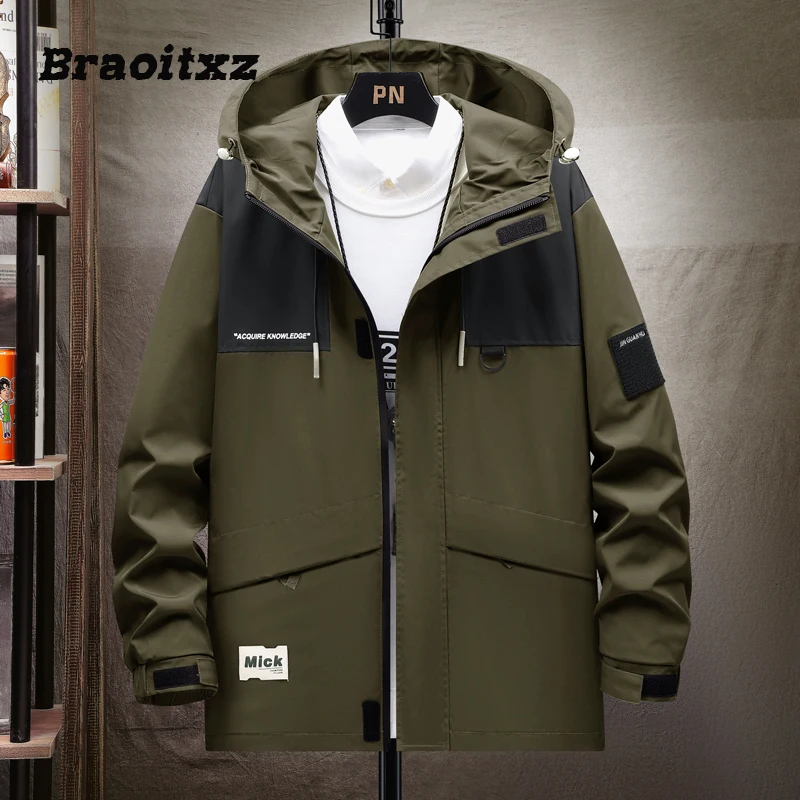 S-8XL New Men Spring Autumn Casual Outdoor Waterproof Breathable Cargo Jacket Men Chao Brand Mountain Series Hooded Jacket Men