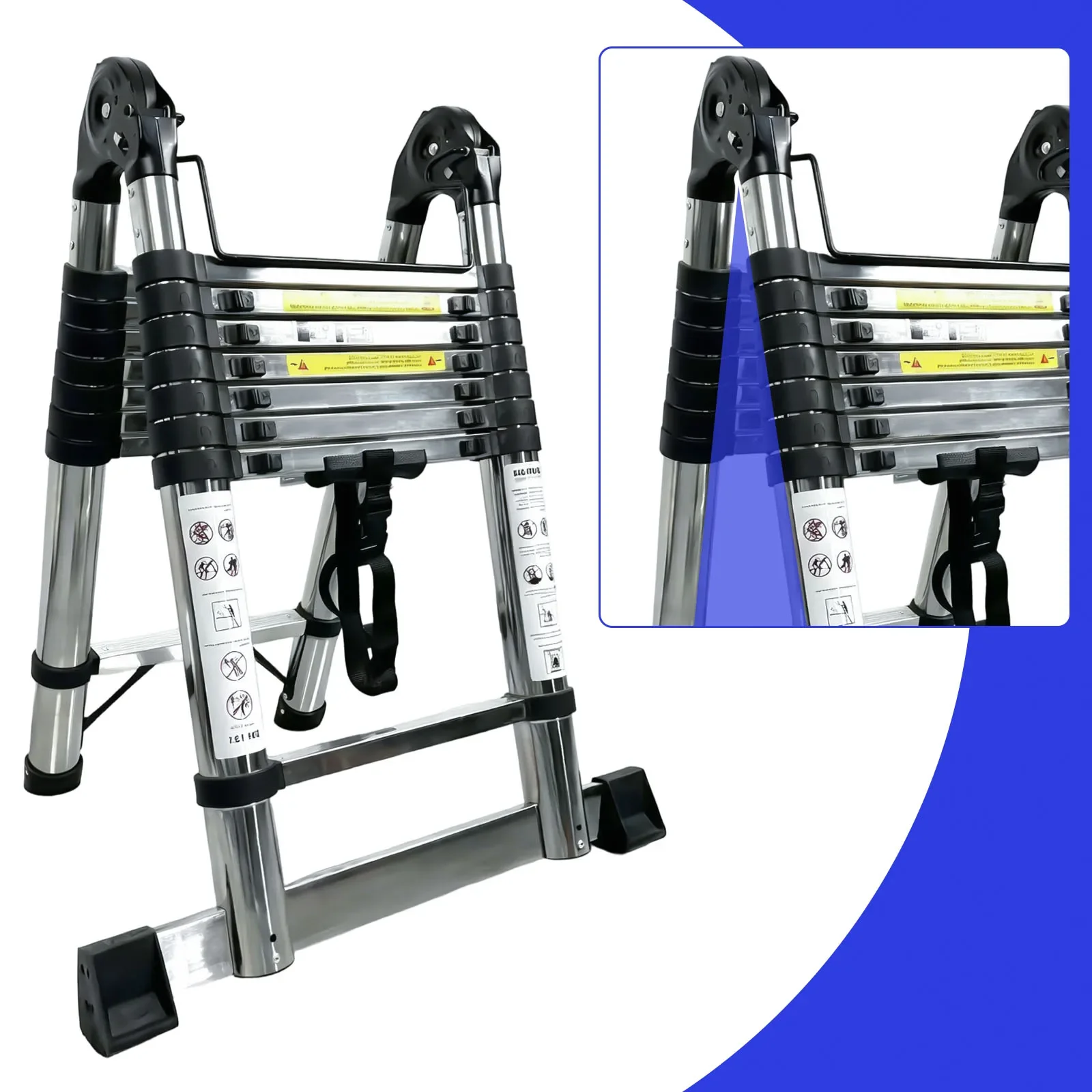 Escalera Telescópica de 3.8m EN131, Escalera Extensible Plegable de Acero Inoxidable de Alta Resistencia con Pies Antideslizantes para Uso Doméstico y Profesional