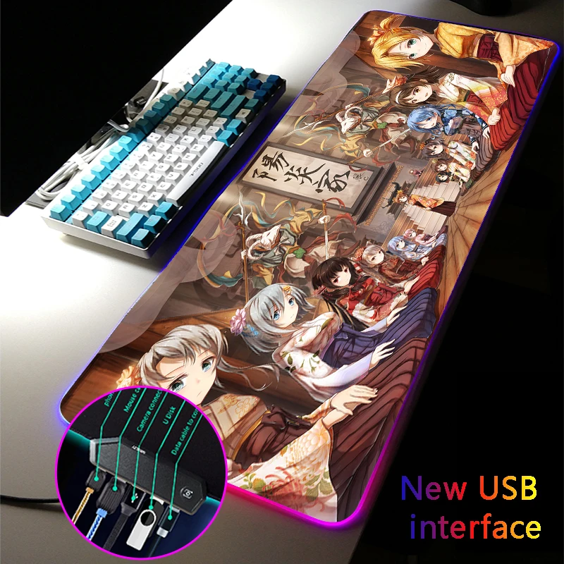 

MRGLZY 40*90cm Anime Cute Girl RGB Gaming Large Mouse Pad LED 4-Port XXL Mousepad USB Hub Games Computer PC Mouse Mat for Csgo