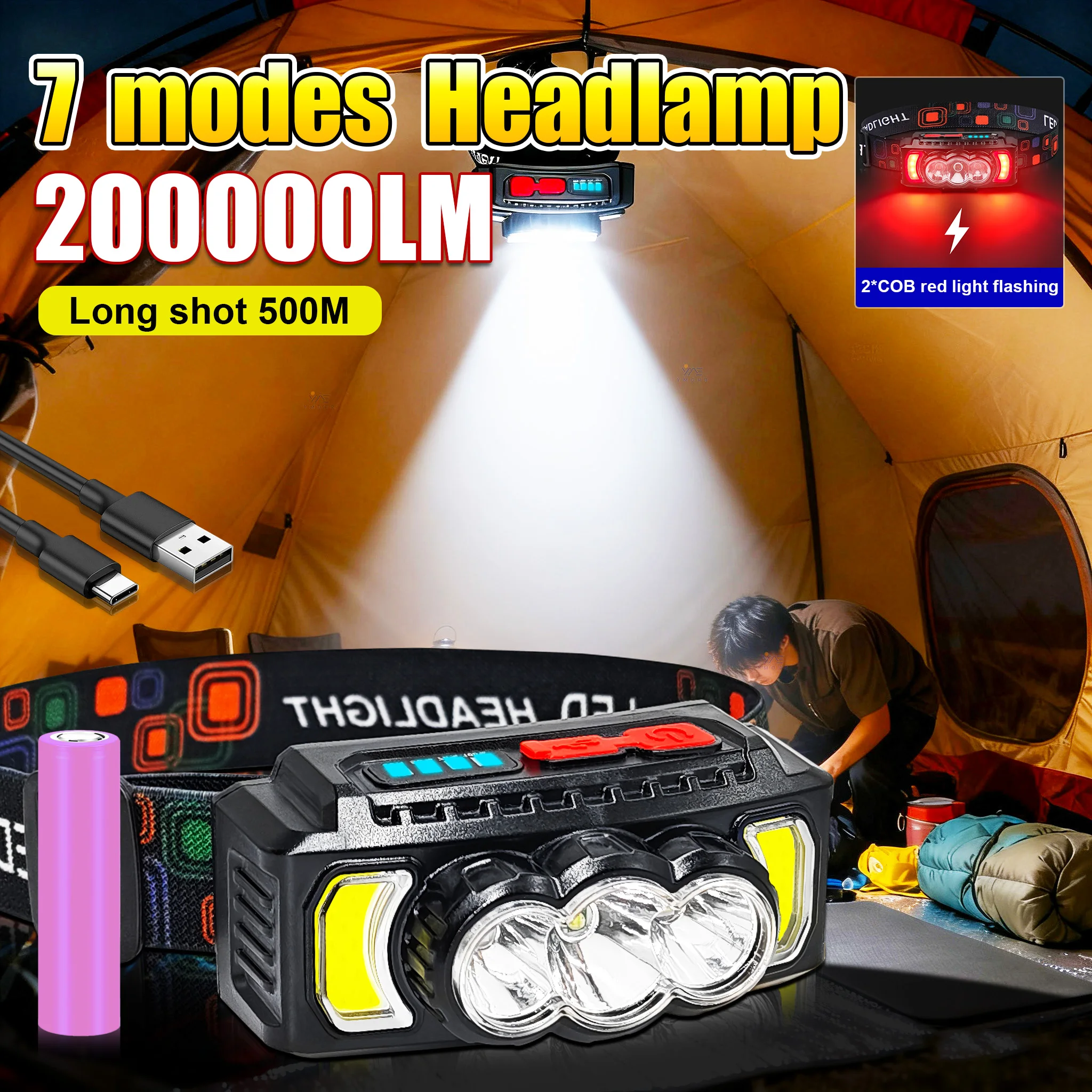 200000LM Headlamp S…