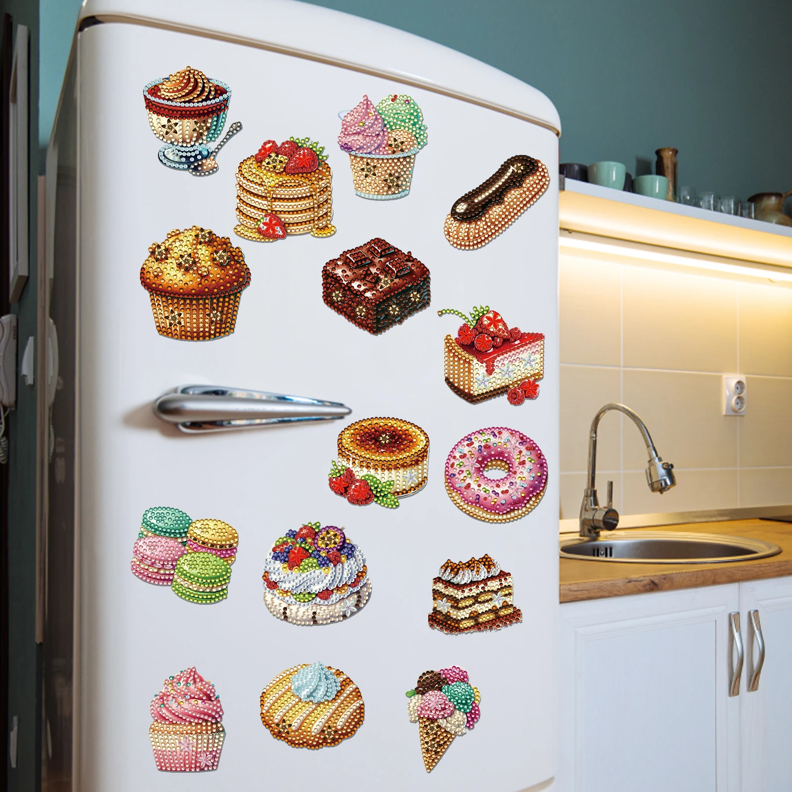 

15pcs 2D Acrylic DIY Art Fridge Magnet Refrigerator Sticker Special-Shaped Drill for Beginners Gifts Home Car Garage Decors