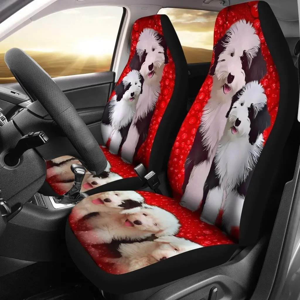 Old English Sheepdog Print Car Seat Covers Set 2 Pc, Car Accessories Seat Cover