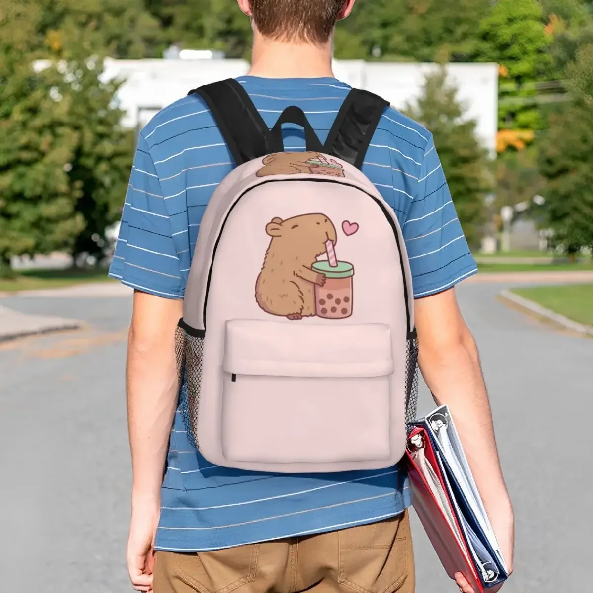 

Милый рюкзак с капибарой и пузырьковым чаем, студенческая сумка для книг для мальчиков и девочек, детская школьная сумка, компьютерные сумки на плечо для мужчин и женщин