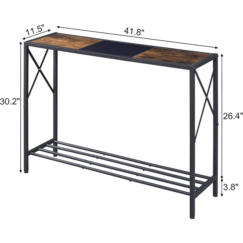 2025  Console Table, 2-Tier Industrial Entryway Table Hallway, Living Room, Foyer, Corridor, Office, Rustic Brown and Black