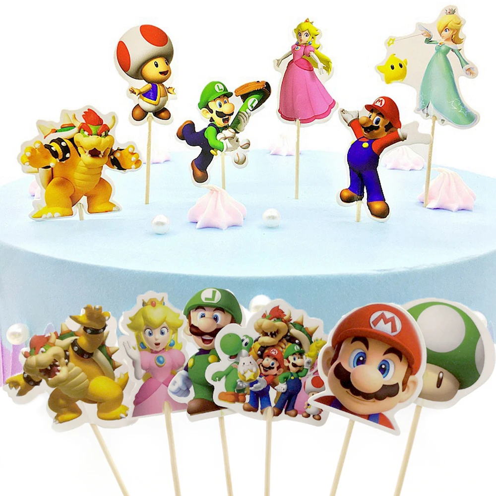 24pcs/lot Kids Boys Favors Mario Theme Cake Decorations Cake Topper Birthday Party Supplies Baby Shower Gift Cupcake Picks