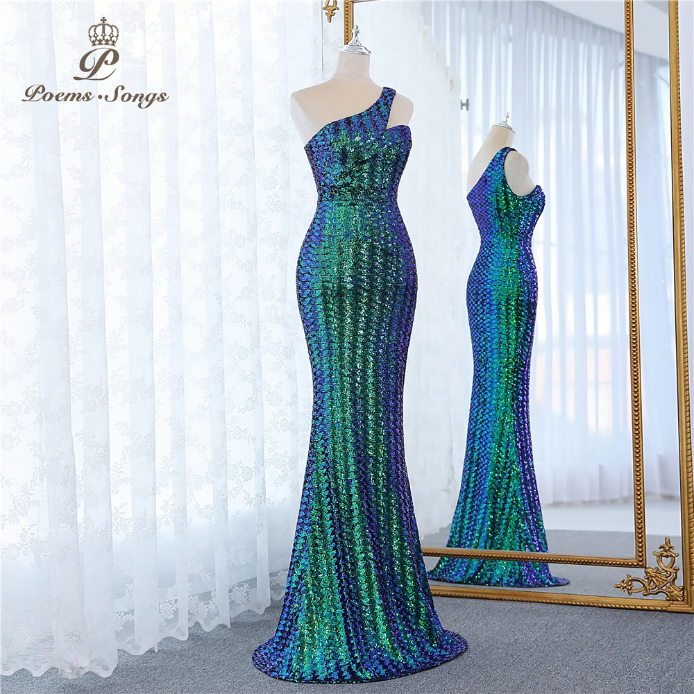 Dream green colors one shoulder style mermaid evening dresses vestidos formales vestidos de fiesta robe de soiree de mariage