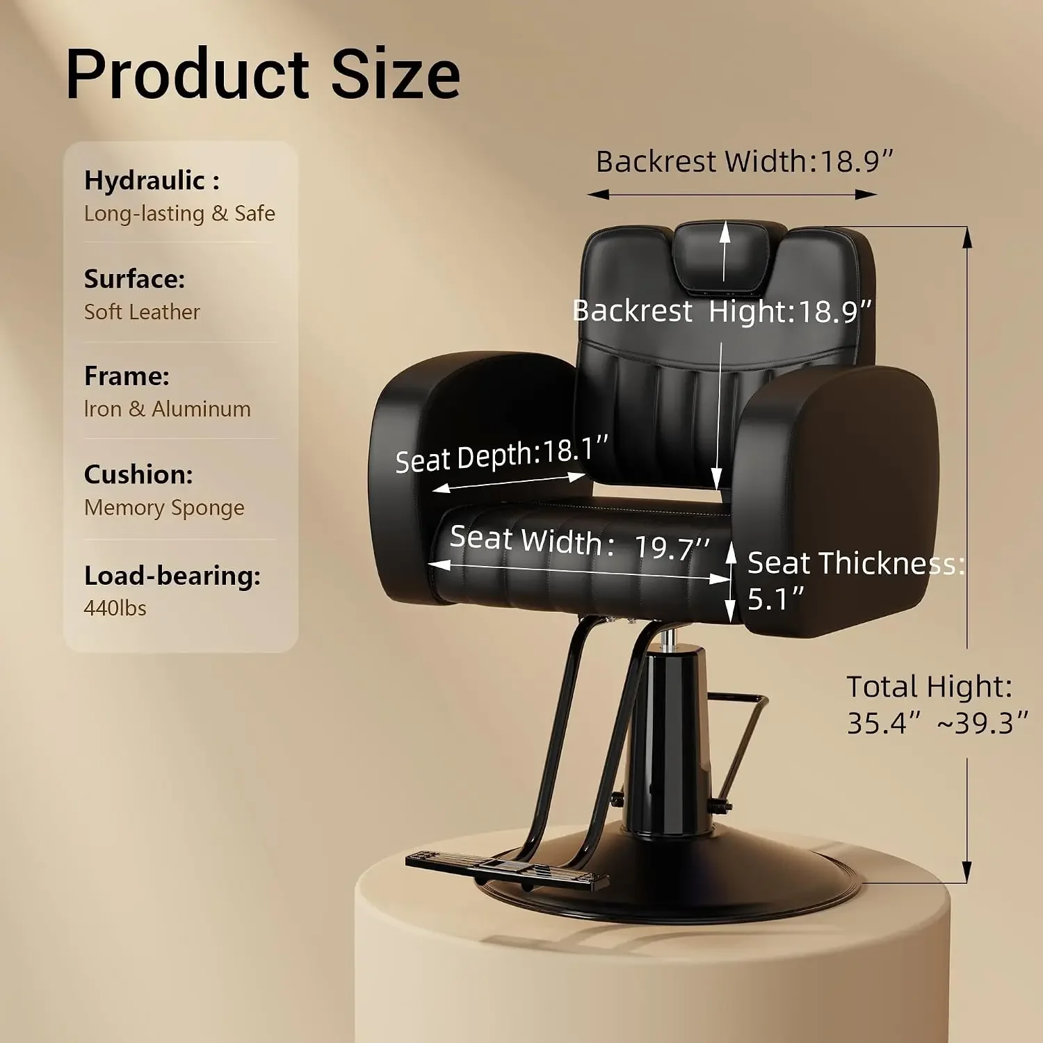 Ergonomic All Black Salon Chair with Comfortable Thickened Cushions, Heavy Duty Reclining Stylist Chair for Hair, Customized