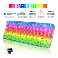 HXSJ 60% Wired Transparent Gaming Keyboard, RGB Backlit Ultra-Compact Waterproof Small Compact 61 Keys Keyboard for PC/Mac