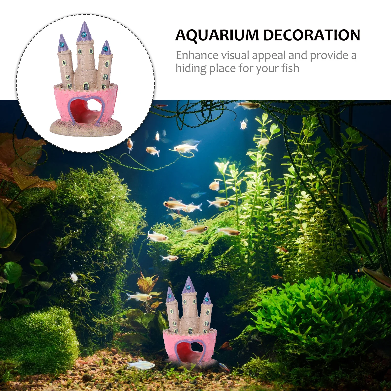 

Aquarium Landscaping Castle Cartoon Decoration for Fish Tank Hidden Cave Enhance Visual Appeal Safe for Fresh Salt Water