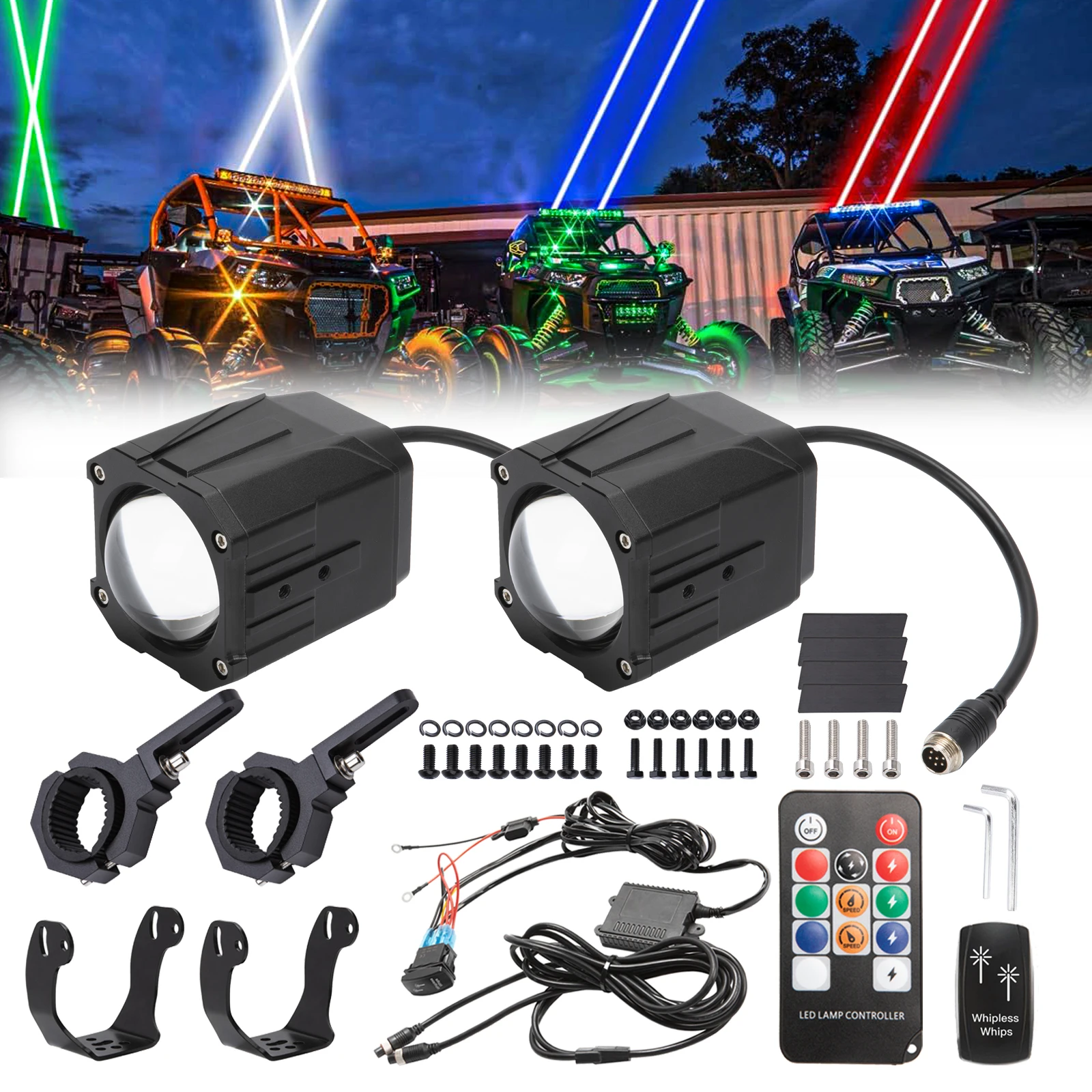 

2PCS Whip Lights For Side by Side Whipless LED Whip Light Pods RGBW Spot Beam Chase Light Antenna Whipless Whip Fit for UTV ATV