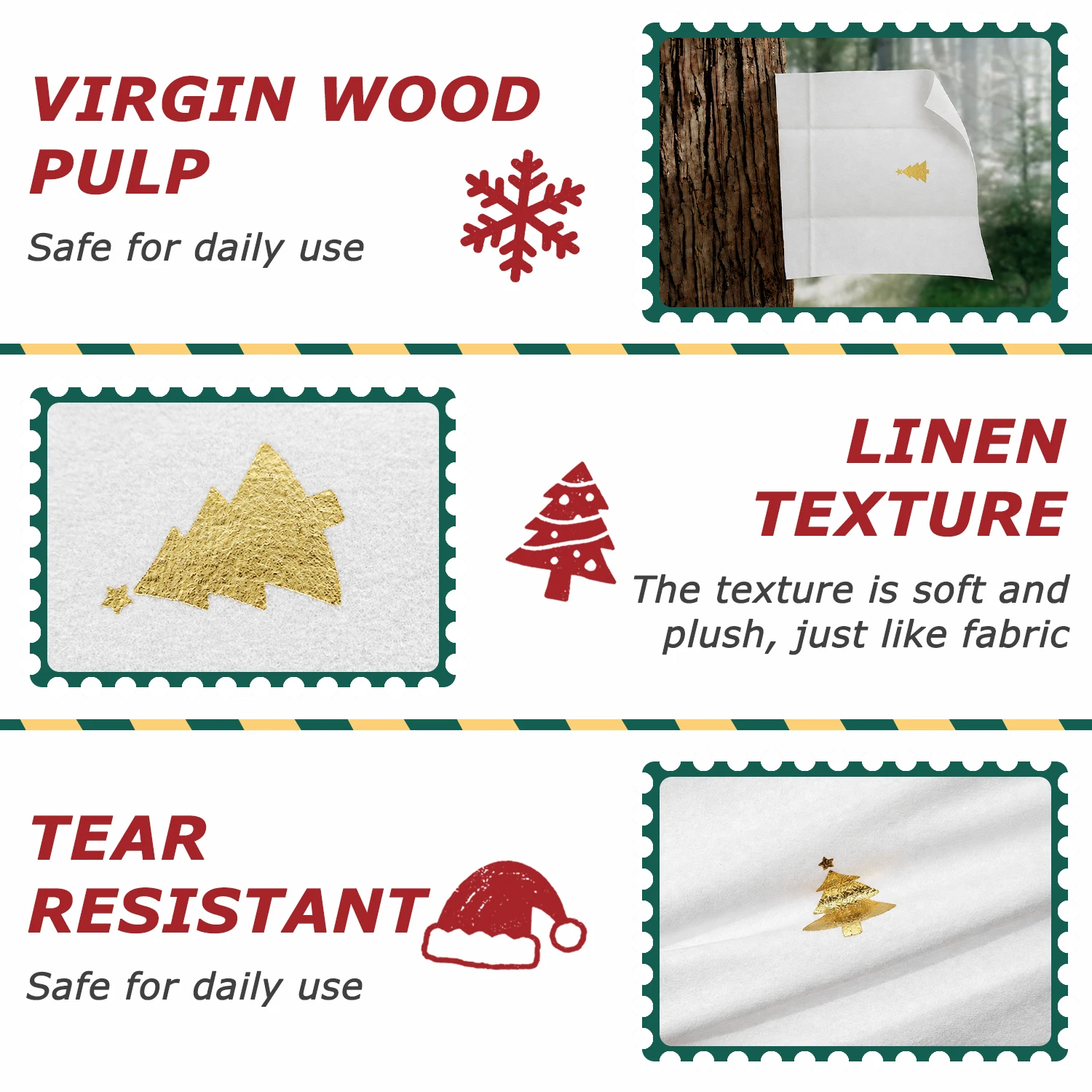 25/50PCS Christmas Tree Gold Foil Linen Feel Dinner Napkins,15.75x11.8inch Disposable Eco-Friendly for Elegant Party,Cafe,Events