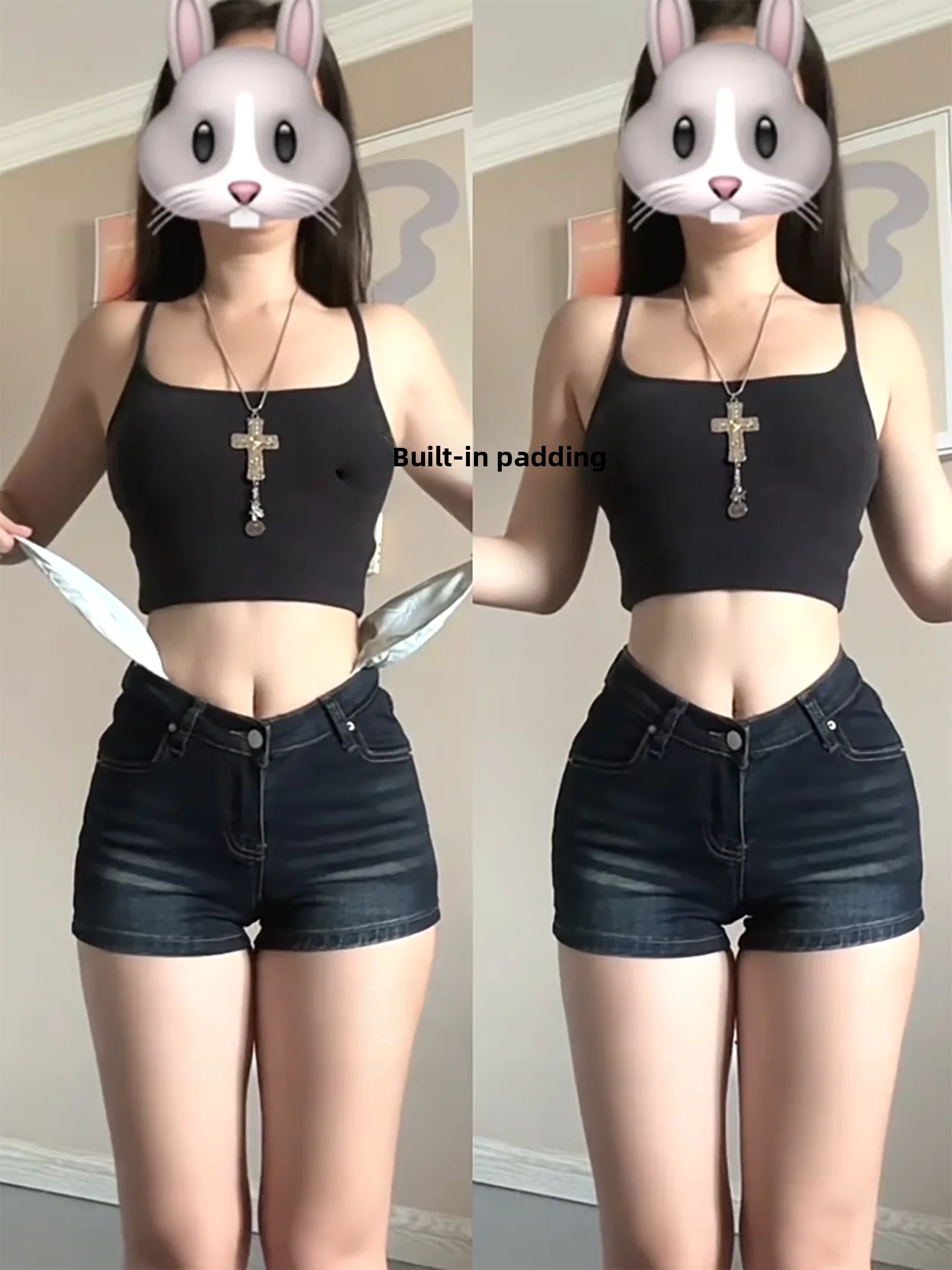 Low Waist Black V-Shape Slimming Hot Pants Women's Denim Shorts Sexy Tight Fitting Elasticity Lengthening Legs Trendy Jeans