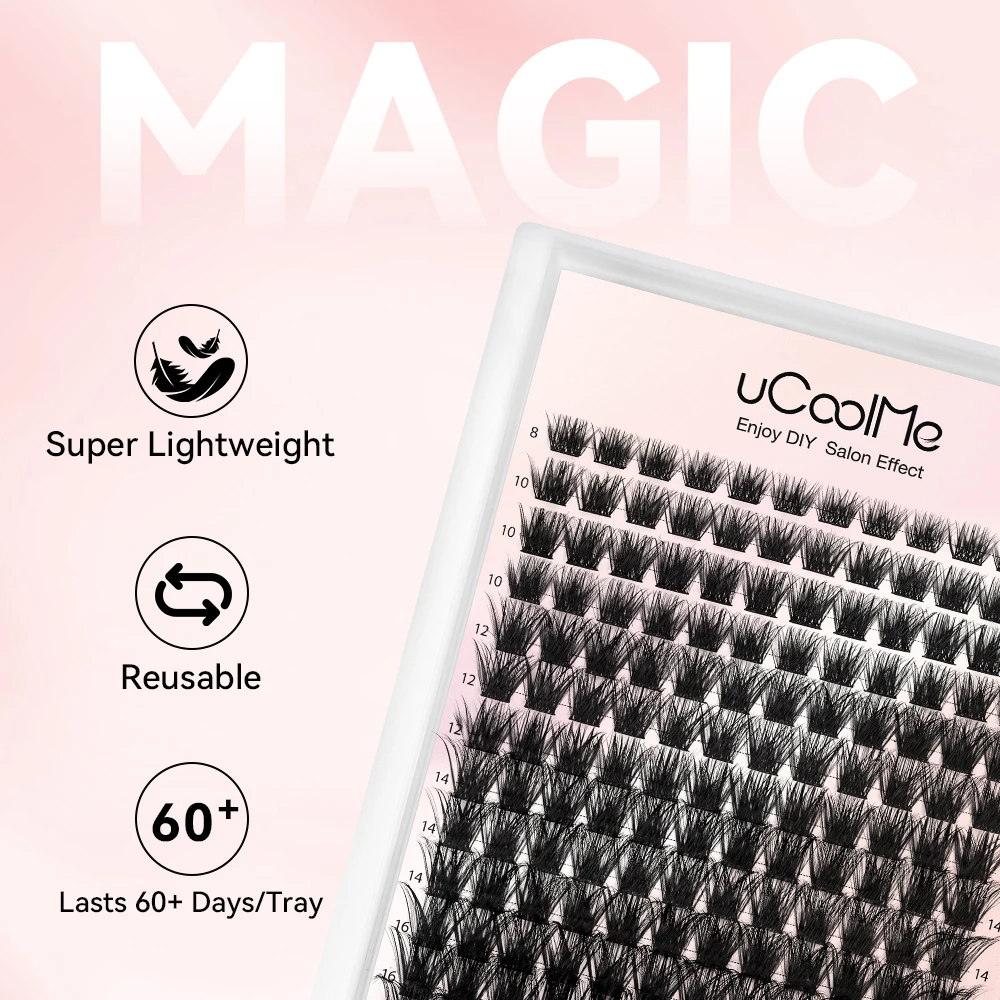 uCoolMe Wimpers Magic 168PCS D Krul Piekerige 8-18mm Lash Clusters Applicator Tool Voor Vrouwen Thuis DIY Volumineuze Wimpers Extension