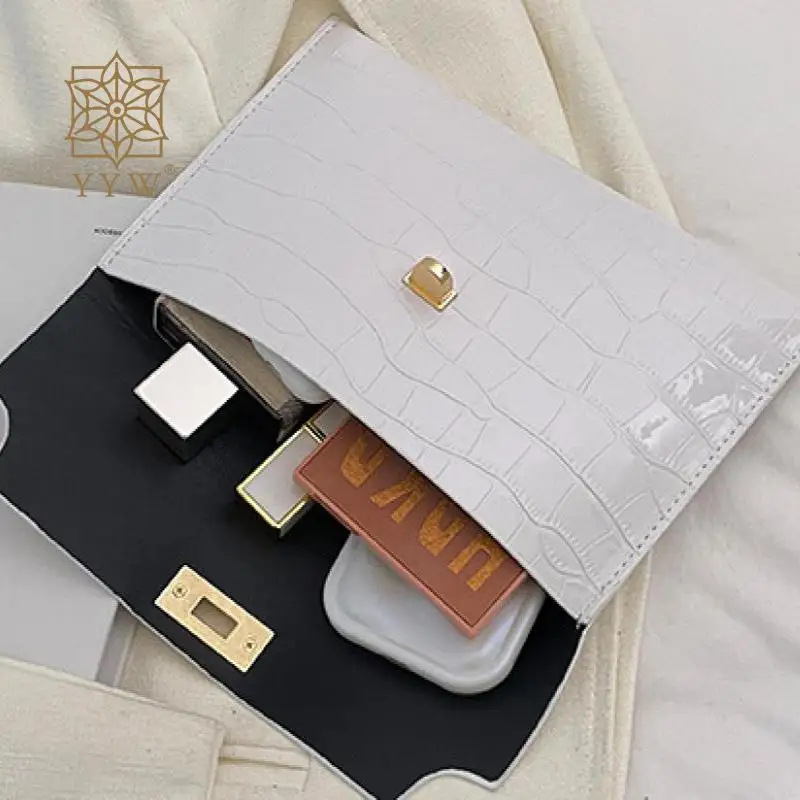 Thin Envelope Clutch Handbag Women Crocodile Pattern PU Leather Mini Daily Commuter Purse Wallet Portable Evening Messenger Bags