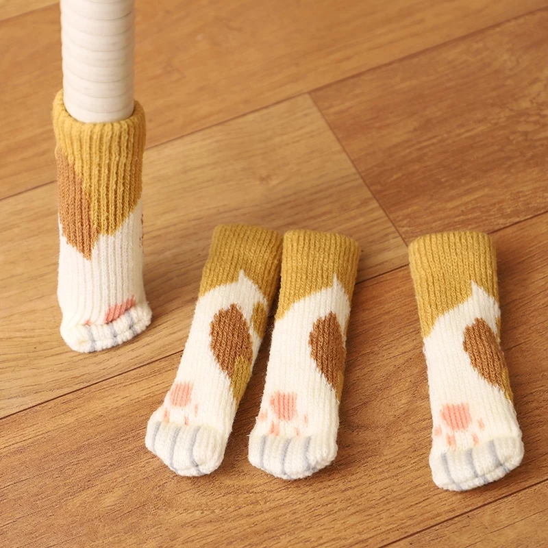 4Pcs/Set Creativity Cat Paw Table Foot Socks Pokrowce na nogi krzeseł Ochraniacze podłogowe Skarpety z dzianiny Wyciszenie Odporna na zużycie mata antypoślizgowa