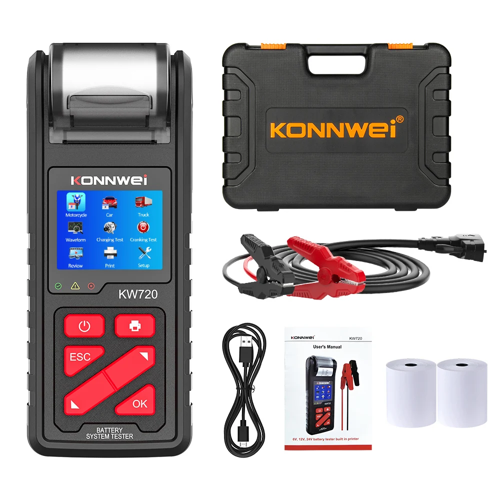 

KONNWEI KW720 Battery Analyzer 6V 12V 24V Motorcycle Car Truck Tester Built-in Printer Charging Cranking Tools Diagnostic Tools