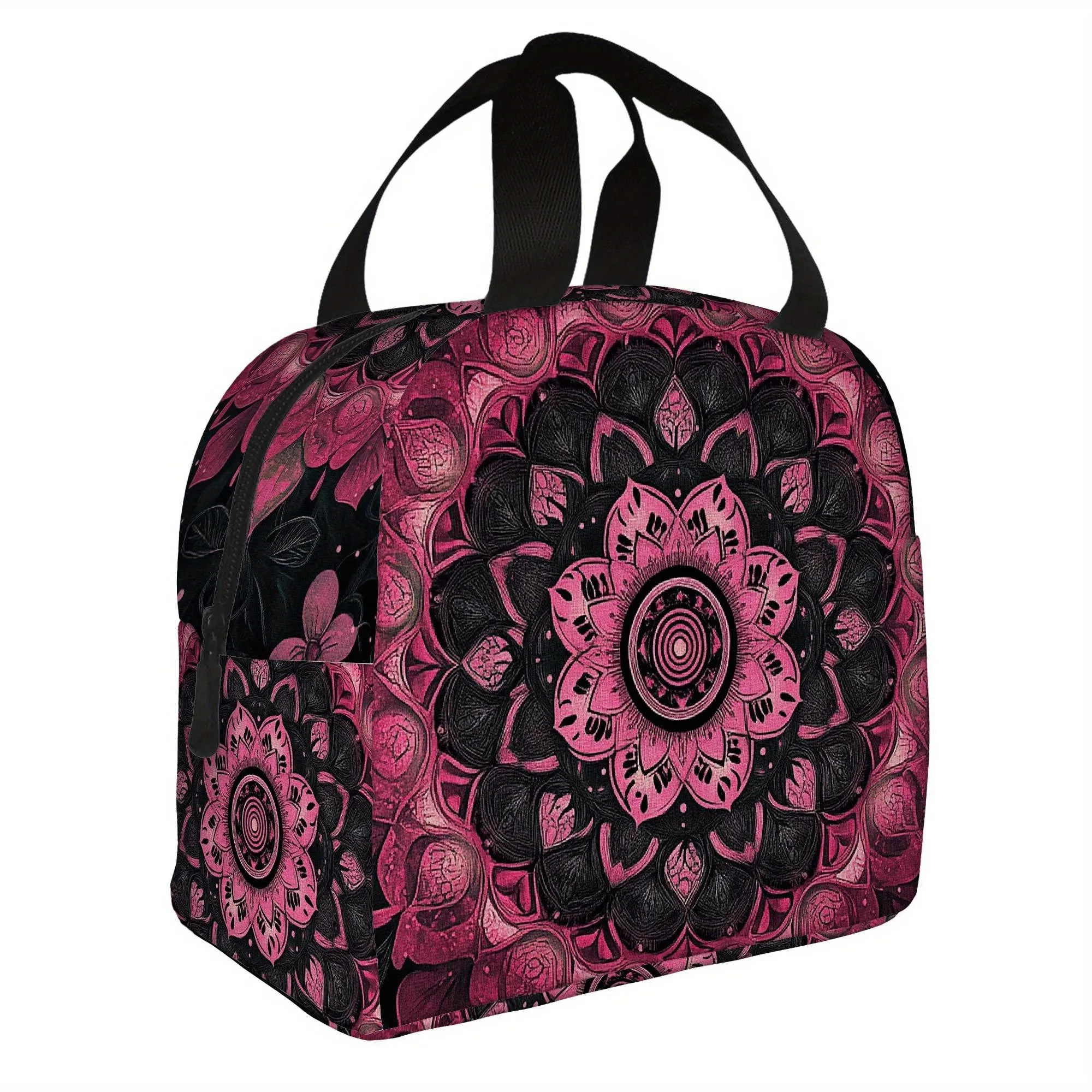 Abstract Floral Mandala Print Thermal Insulated Lunch Bag Portable Reusable for Office School Picnic