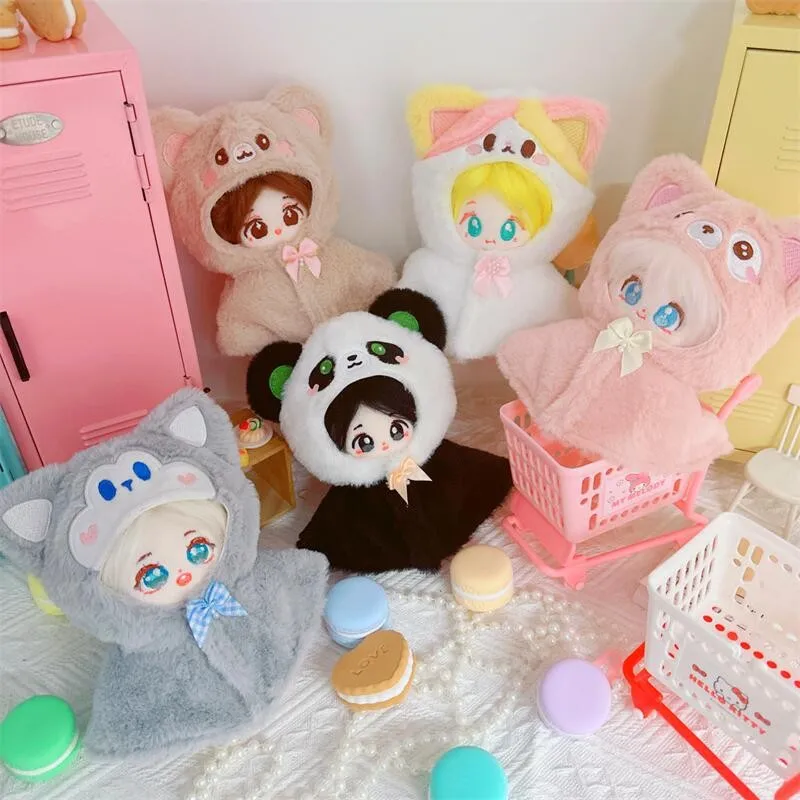 Kawaii Doll Clothes for 10cm Idol Cotton Doll Outfit Accessories Cartoon Fluffy Animals Cat Bear Shawl Coat Dog DIY Clothing Toy