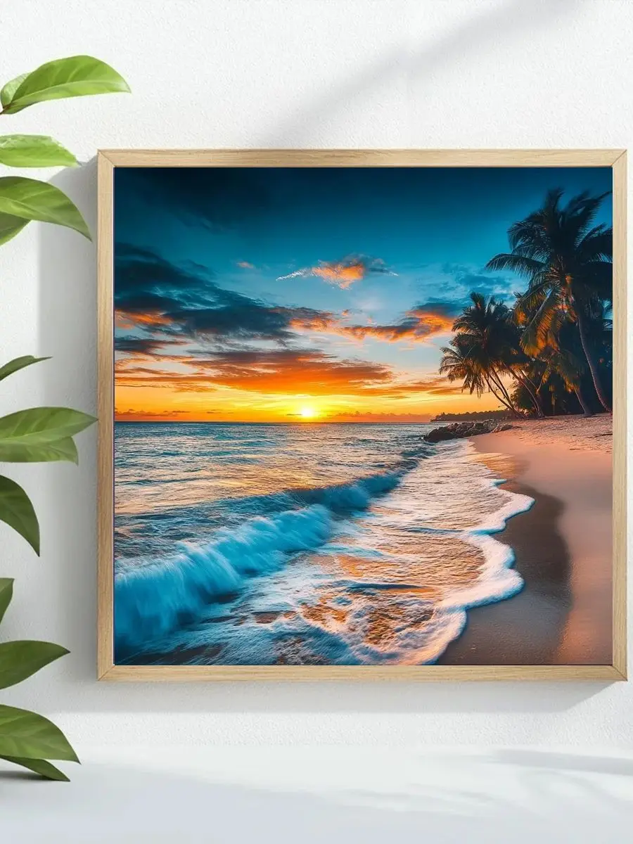 1 Stück 40x40 cm/15,74 Zoll Schönes Strand-Kreuzstich-Set DIY-Kit 11CT/14CT Wandbild zum Aufhängen als Geschenk für Wanddekoration – Detail 1