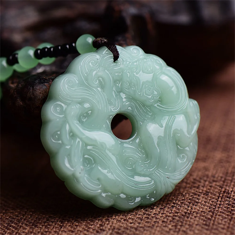 Fashion Green Jade Hand-Carved Dragon Hollow Jade Pendant Necklace Multicolor Chinese Amulet Women Man's Lucky Jewelry Gift