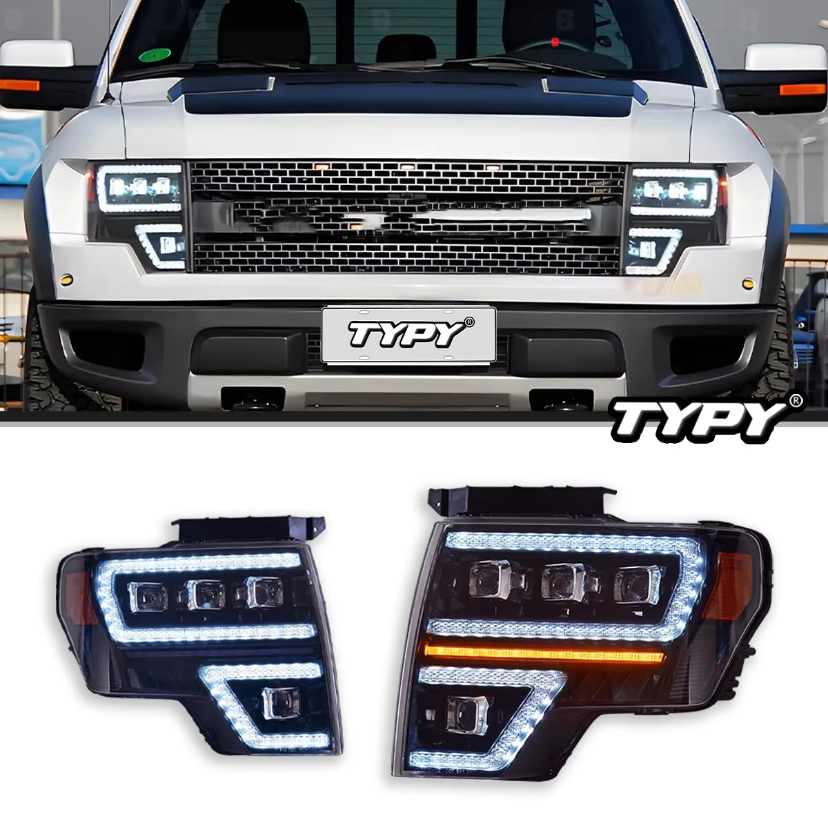 

Автомобильные светодиодные фары, передние фары в сборе для Ford F150 2009-2014 DRL, анимация запуска, ходовые огни