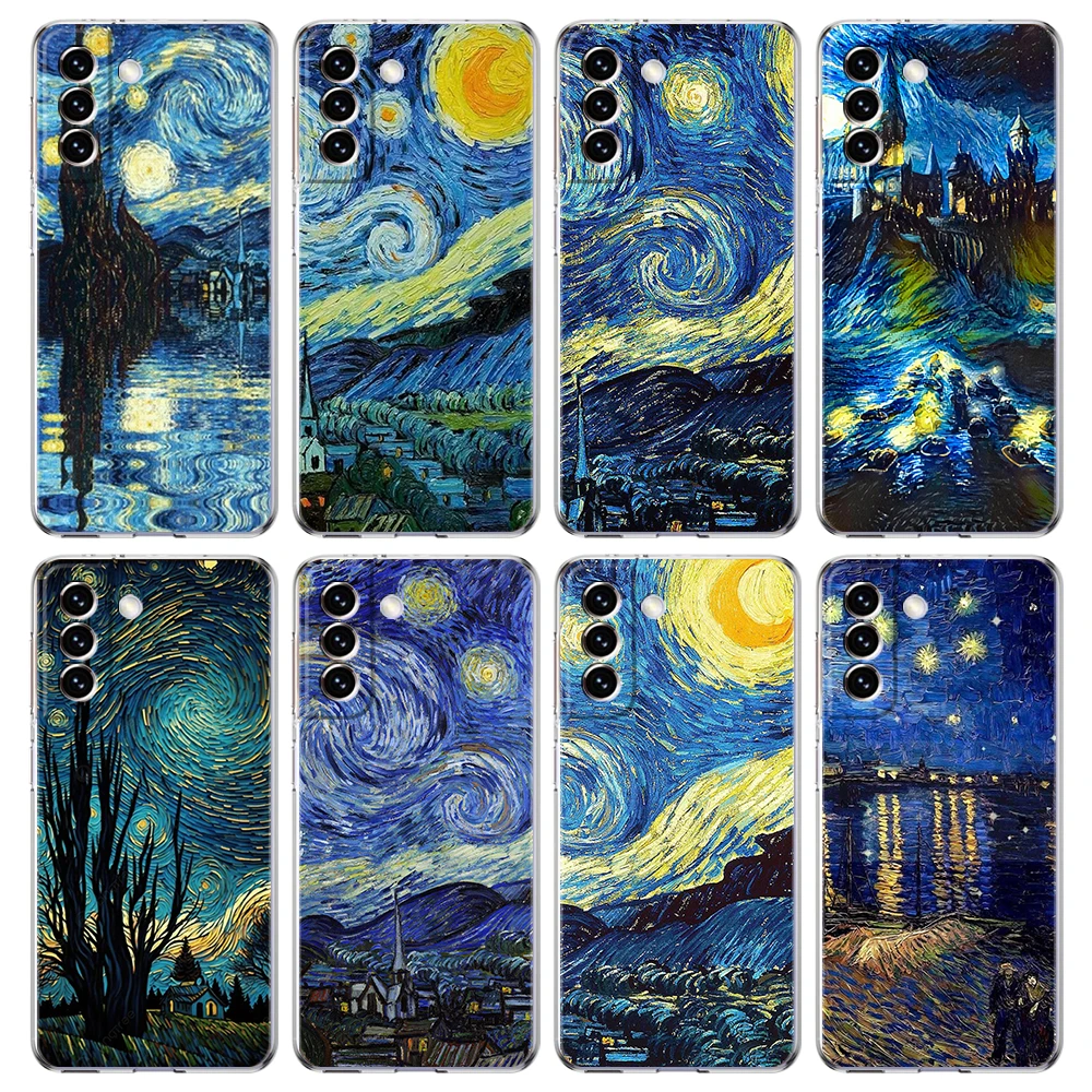 Van Gogh Art Starry Night Aesthetics Phone Case for Samsung Galaxy S24 S23 S22 S20 S21 FE Ultra S10 S10E S9 Plus Transparent Bag