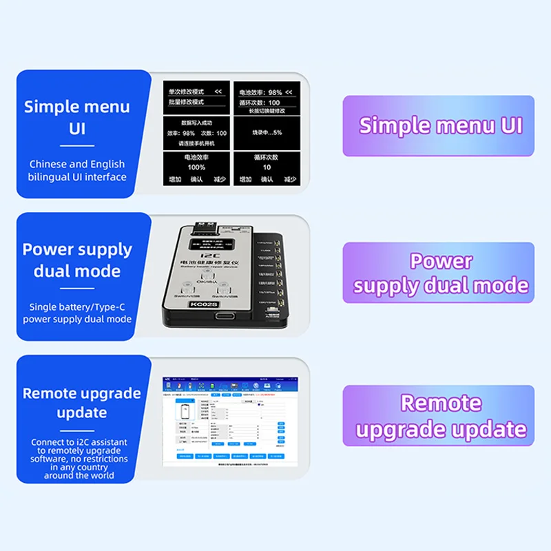 i2C KC02S Battery Health Recovery Device Support IP 11 12 13 14 15 Full Series Battery Problem One-click Activation Instrument