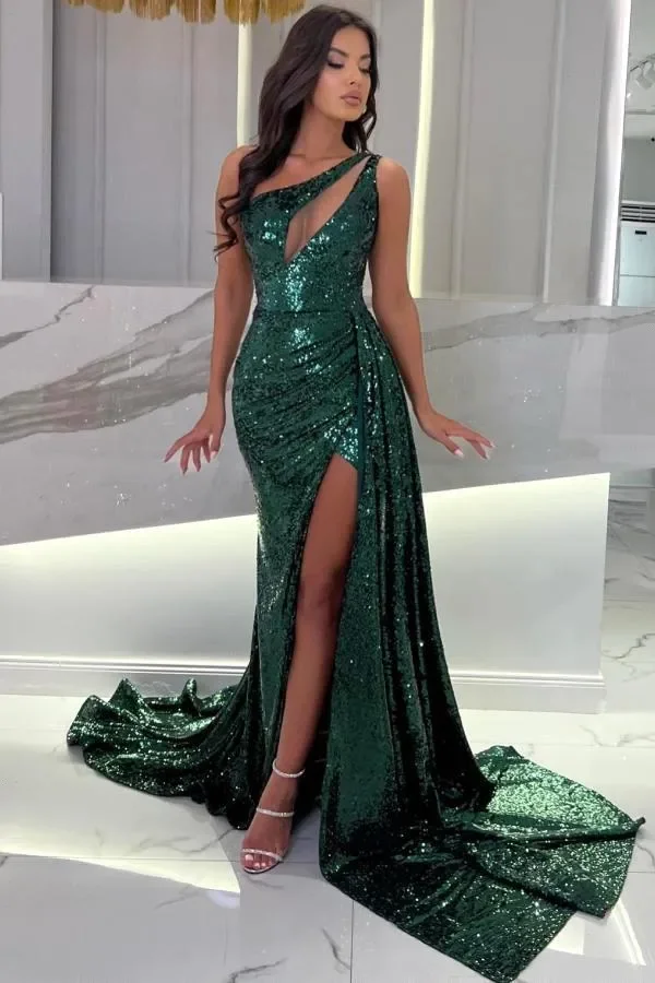 فساتين سهرة بفتحة مطرزة باللون الأخضر الداكن مثيرة بكتف واحد ورقبة على شكل ثقب المفتاح حورية البحر للحفلات الراقصة فساتين رسمية للولائم رداء السهرة #2