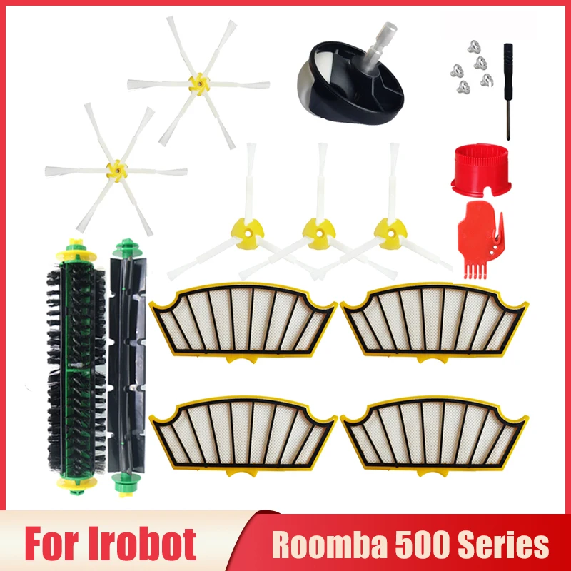 قطع غيار فلتر Hepa لـ iRobot Roomba 500 Series 555 560 561 562 563 570 581 المكنسة الكهربائية استبدال عجلات فرشاة الأسطوانة الجانبية