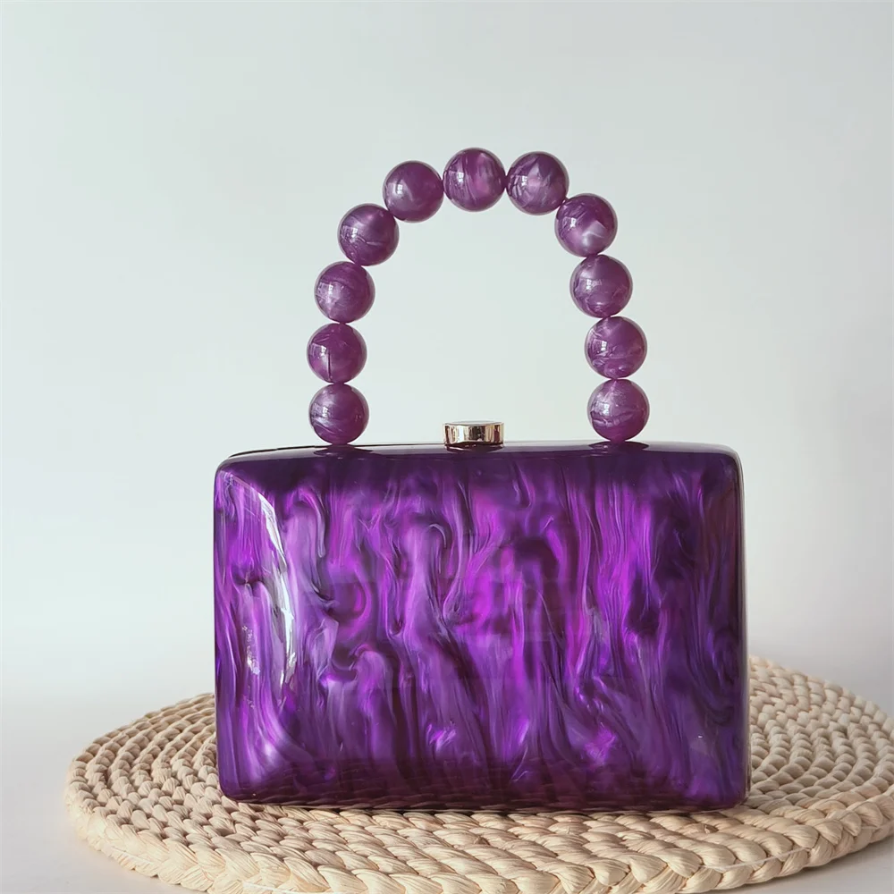 

Pearl Dark Purple Acrylic Evening Clutch Bag Phone Purse Handbag Crossbody Messenger Wedding Party Women Prom Beaded Handle Bags