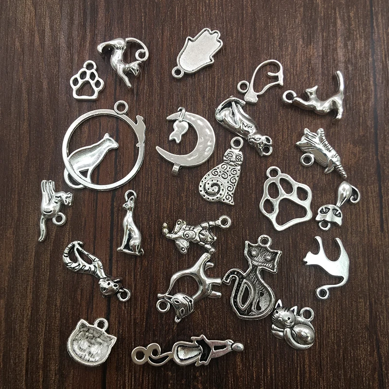 20pcs Zinc Alloy Charms Antique Silver Color Cat Charms Pendants for DIY Necklace Bracelets Jewelry Making Accessories