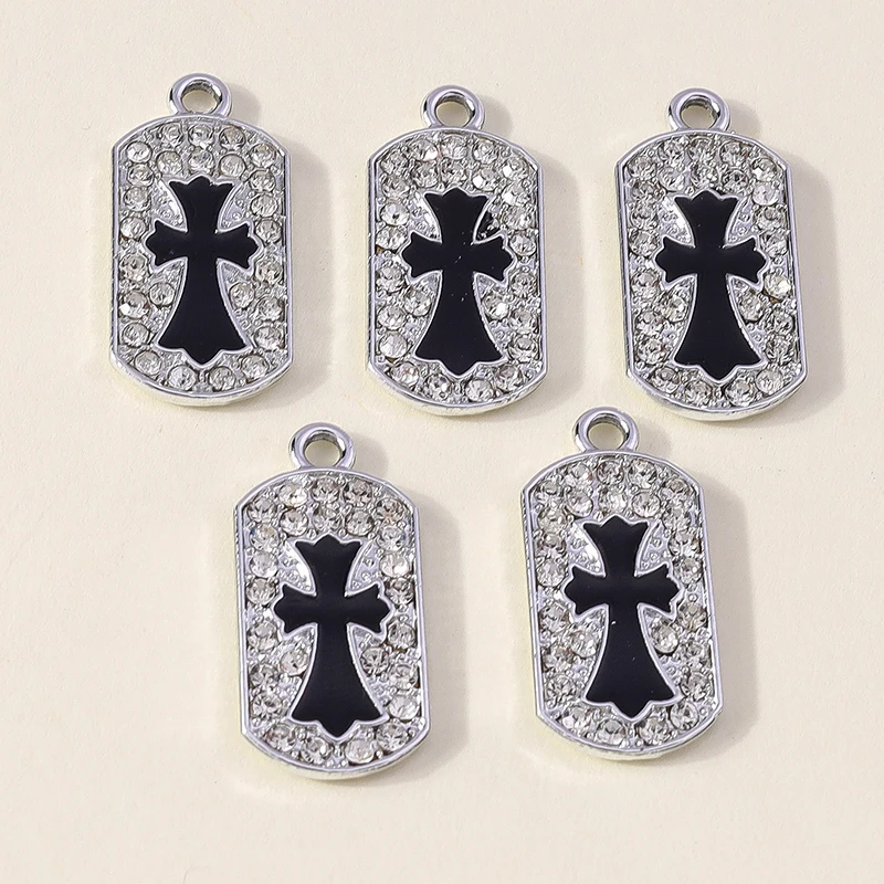 Leslie 10pcs Luxury Silver Color Faith Cross Tag Charms for Jewelry Amulet Crosses Pendant Necklace Keychain Diy Jewelry Finding