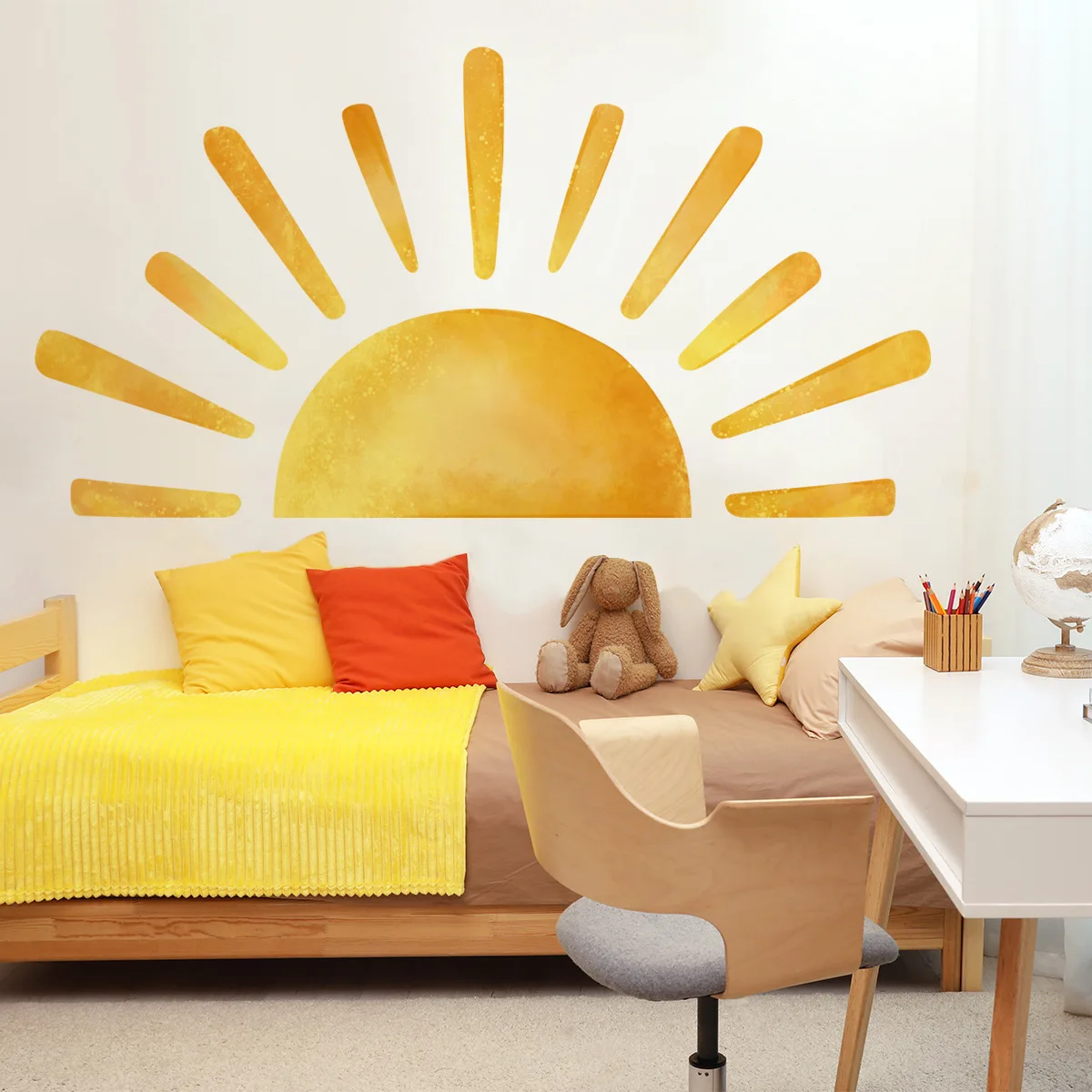 68.5X37.4 inch Large Boho Half Sun Wall Decals Stickers Watercolor Sunshine Wall Mural Poster Art for Kids Babies Nursery Room