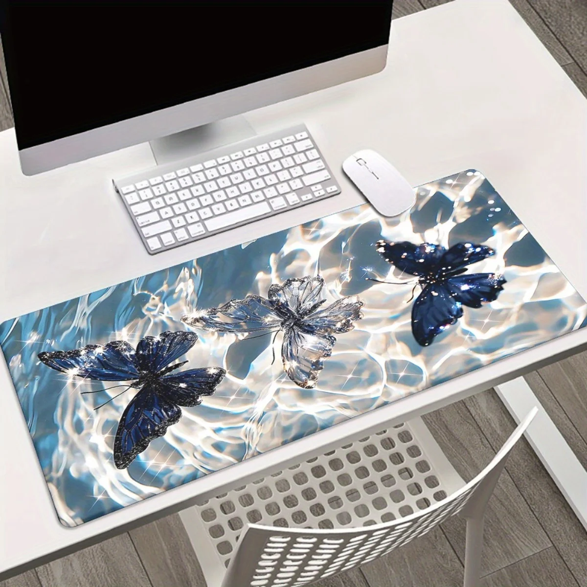 Blue Butterfly Water Surface XXL Extended Mousepad Premium Rubber Gaming Office Desk Mat
