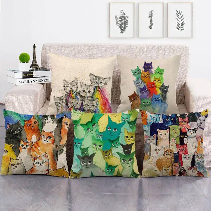 

CUTE CAT Pillow Covers Decorative Funny Colorful Pillows Case Decor Home for Living Room Decorative Pillowcases for Sofa Bed