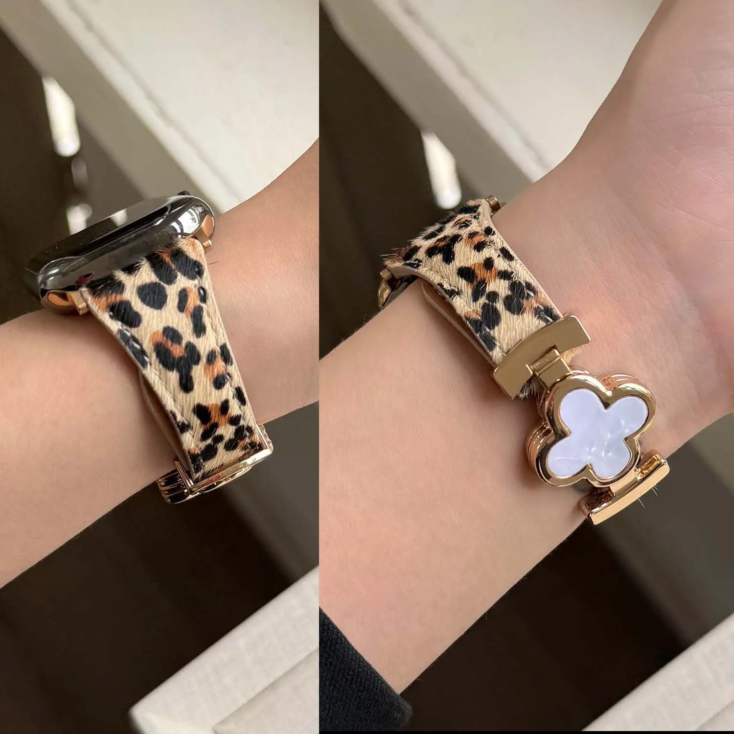 Tali Magnetik Kulit Leopard untuk Apple Watch S11 46/42Mm Ultra 49Mm 45/44/41/40/38Mm Tali Wanita untuk IWatch Full Range S9 S8