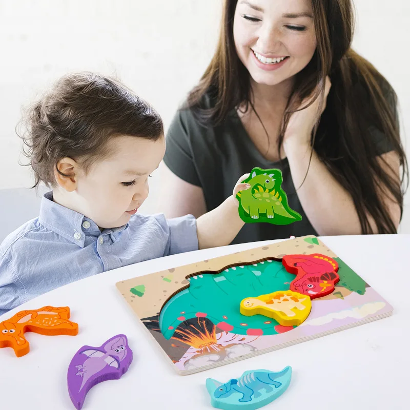 Wooden early education cognitive children's puzzle toys block making creative animal shape matching 3D three-dimensional puzzle