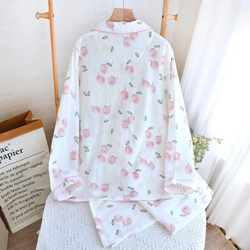 2024 Women\'s Spring/Summer Printed Pajama Set 100%Pure Cotton Thin Long sleeved Two Piece Set Fresh and Sweet Cardigan Home Fury