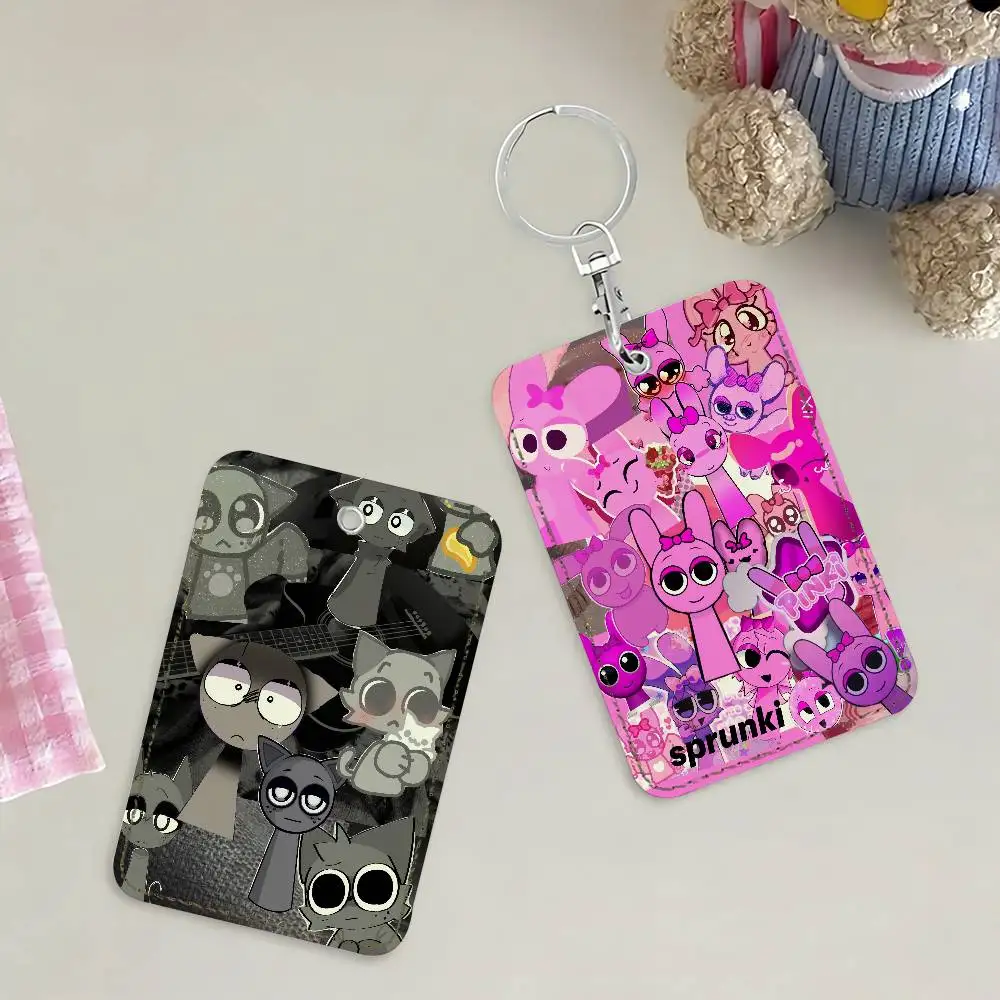Cartoon S-Sprunki Pattern Card Holders Anti-lost Student ID Card Protective Cover Cases Campus Access Cards Key Chain
