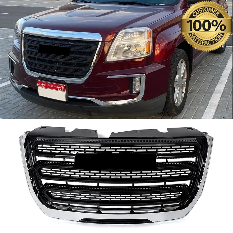 

Racing Grill Modified Grille Fit for 2016-2017 GMC Terrain SLE Front Bumper Grille Assembly Chrome+Gloss Black Front Upper Grill