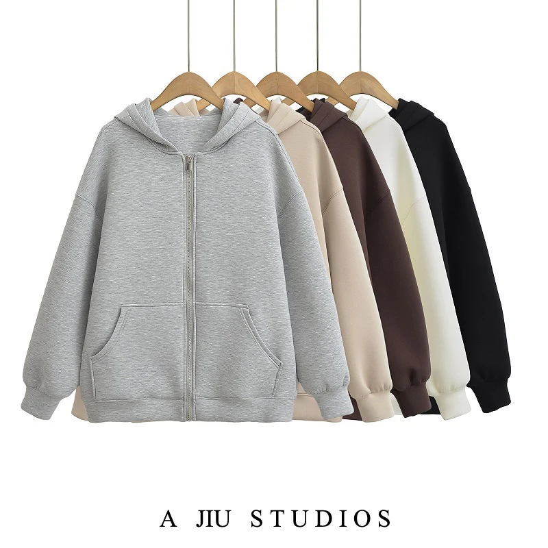 

Женская толстовка оверсайз на молнии с капюшоном, весна-осень, повседневная, свободного кроя, с длинным рукавом, комфортная, визуально стройнящая