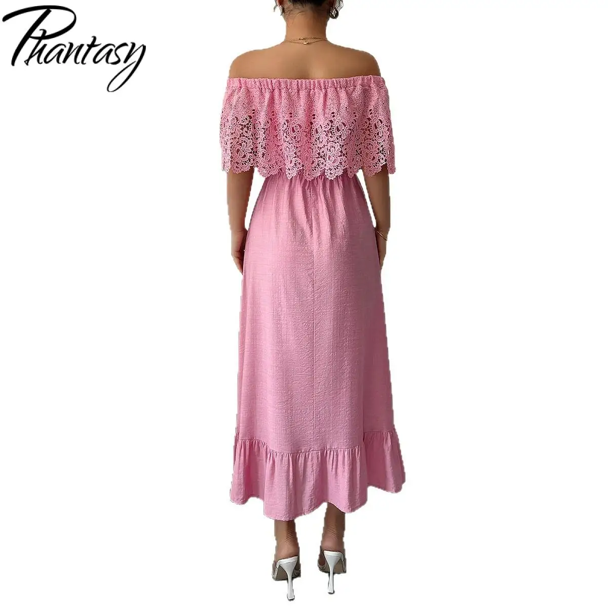 Moda coreana elegante tinta unita increspato spalle scoperte abito da festa abiti con cintura stile Boho Robe Femme Vestidos