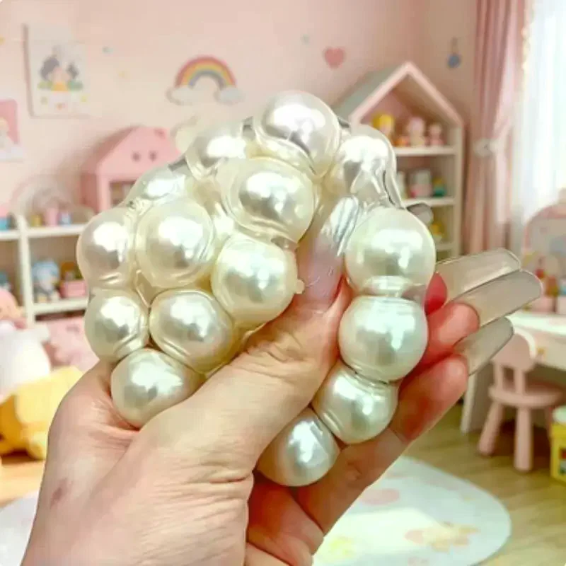 1Pcs White Pearl Sensory Fidget Toy Handmade Grape Noisy Squeeze Ball For Adults Stress Relieve Squeeze Toys