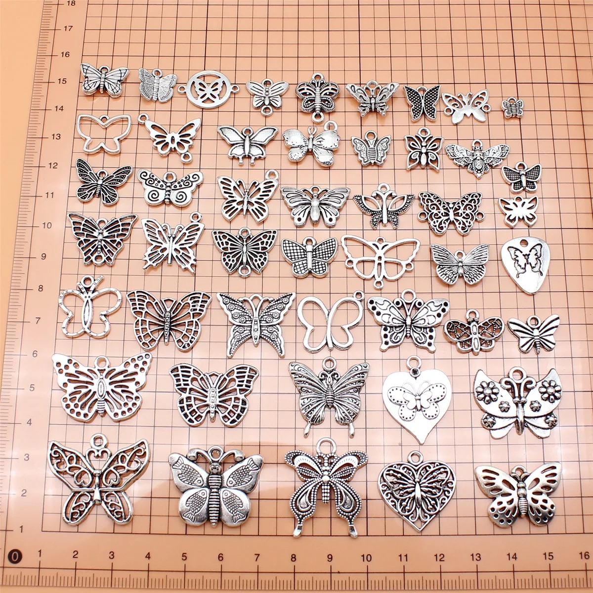 48pcs Antique Silver Color Butterfly Charms Collection For DIY Jewelry Making, 48 Styles, 1 of Each