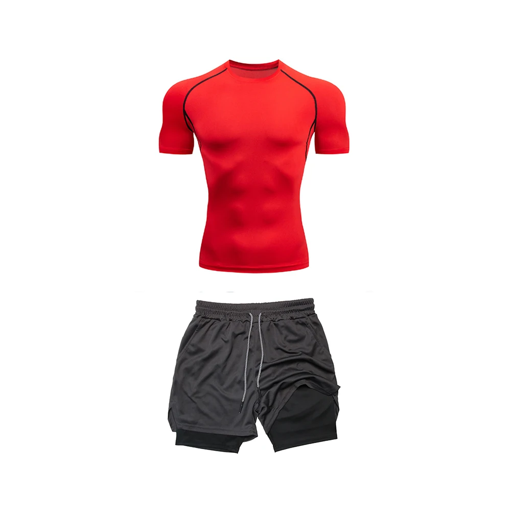 Ropa Deportiva transpirable de secado rápido para hombre, Top deportivo de ciclismo y pantalones cortos deportivos 2 en 1 para gimnasio