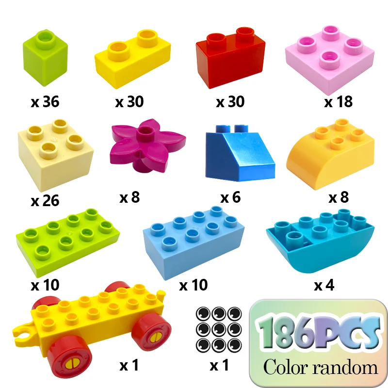 Big Blocks Bulk Building Bricks Set for Kids Toddlers 186piece Creative Gifts for girls boys Compatible Duplo Animal Toys