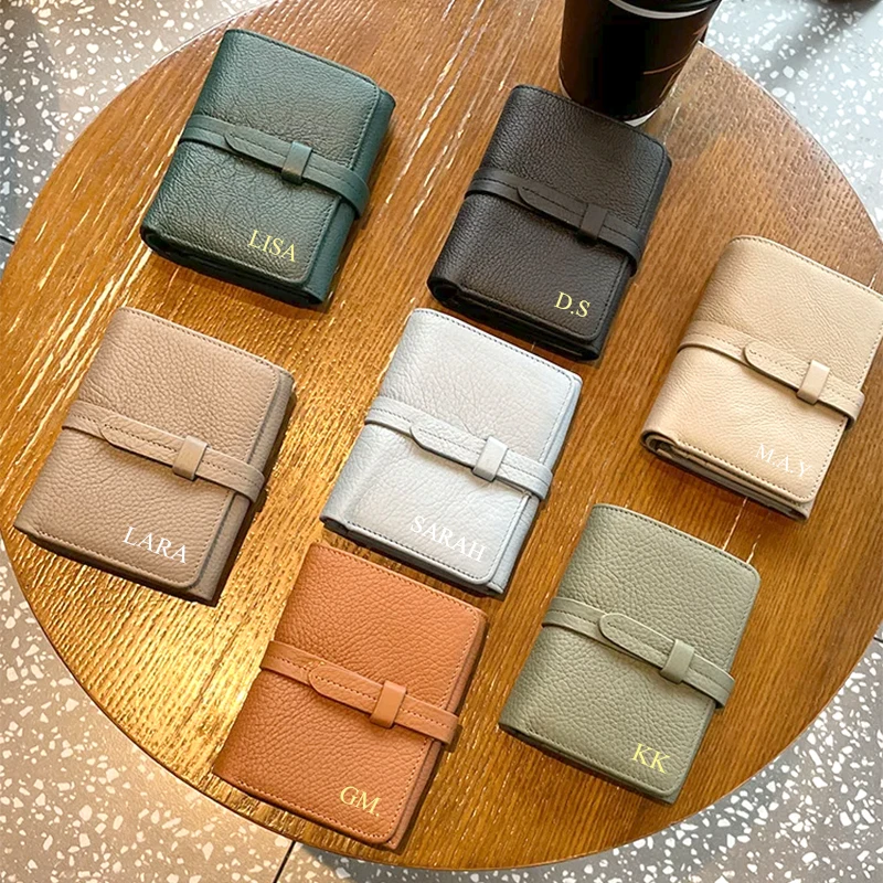Engrave Initials Woman Casual Card Wallet Genuine Leather Zip Customized Short Folding Wallet Female Luxury Fashion Coin Purse