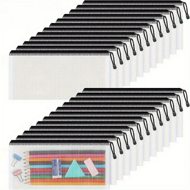 24個の鉛筆ポーチバルク、23.62cm x 11.43cmメッシュジッパーポーチ鉛筆ケース、旅行用12色の小さなジッパーポーチ