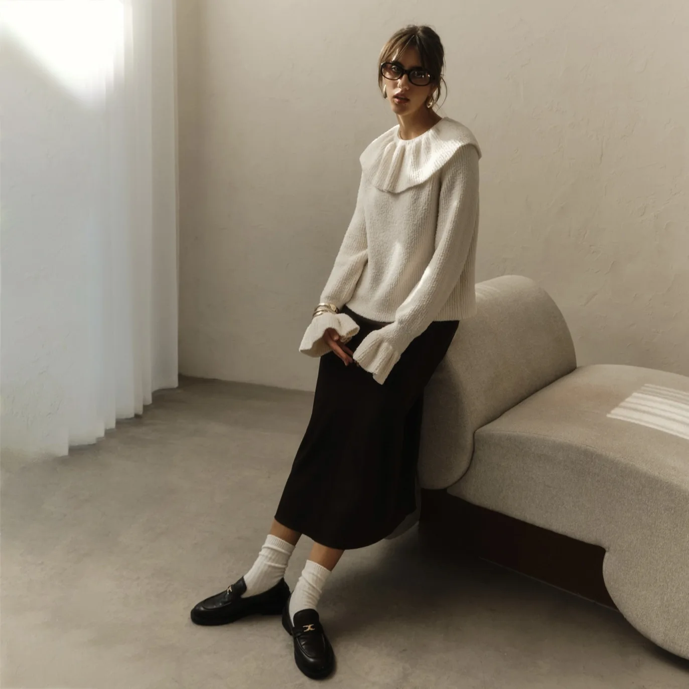 

Suninheart Autumn and Winter Sweaters Women Peter Pan Collar‌ Knitted Sweaters Ivory Casual High Street Pullovers