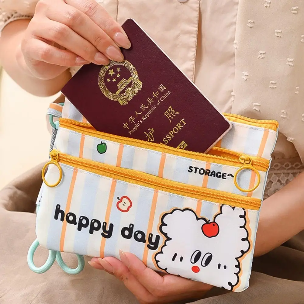 

Multiple Card Slots Passport Holder Wallet 3 Layer Cat Portable Passport Bag Bear Cartoon Travel Storage Passport Clip Men